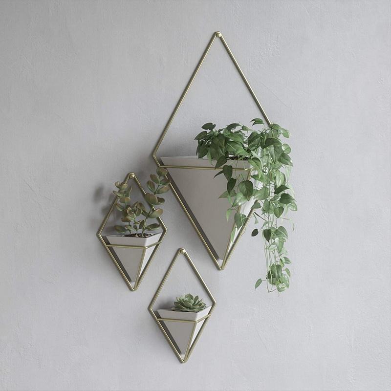 แขวน Iron Planter แจกัน & Geometric Wall Decor คอนเทนเนอร์เหมาะสำหรับ Succulent พืช Air Plant Faux พืชเหล็ก Wall Planter